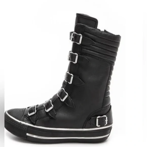 Ash Volcano Super High Top Buckle Sneaker in Black Leather in Size 6 NWT - Picture 1 of 16